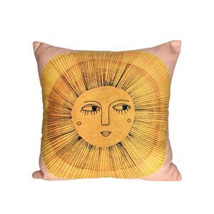 NWOT Society6 Celestial Sun Face Throw Pillow 15" x 15" Yellow Peach Black Indie